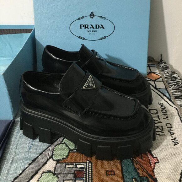 Prada Women Leather Loafers Black Size US 8/EU 38 - Picture 3 of 4